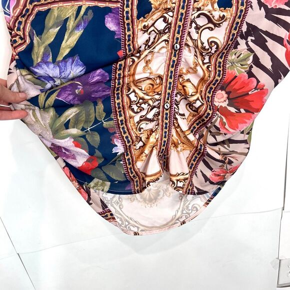 Her Bottari Shirt Dress Large Multicolor Patchwork Long Sleeve Button Front Mini - Picture 8 of 15